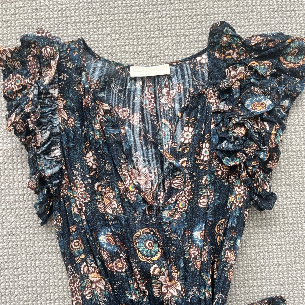 Ulla Johnson Navy Floral Ruffle Maxi Dress - Picture 2 of 6